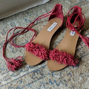 Lace up fringe flats